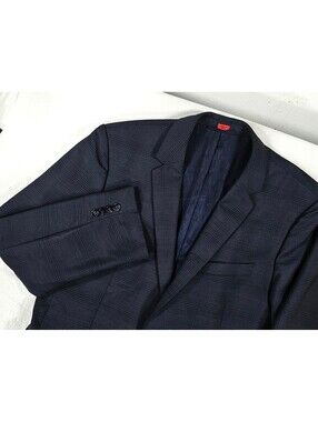 HUGO Hugo Boss Blazer Mens 44R Navy Micro Check 100% Virgin Wool Lightweight